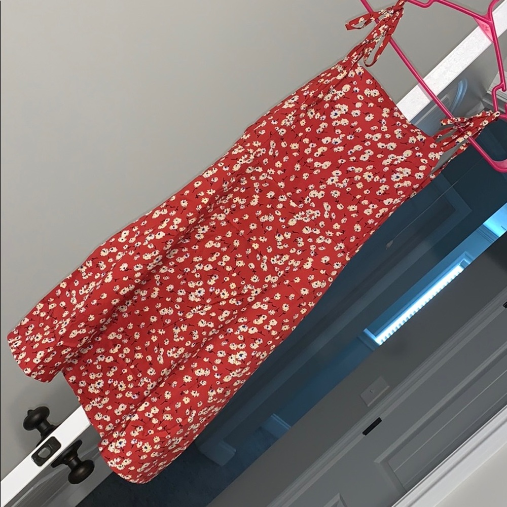 Red, flowery dress